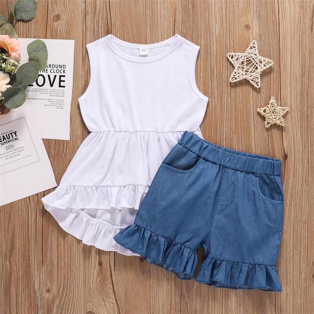 Girls Sleeveless Solid Ruffled Top & Shorts wholesale childrens clothing online