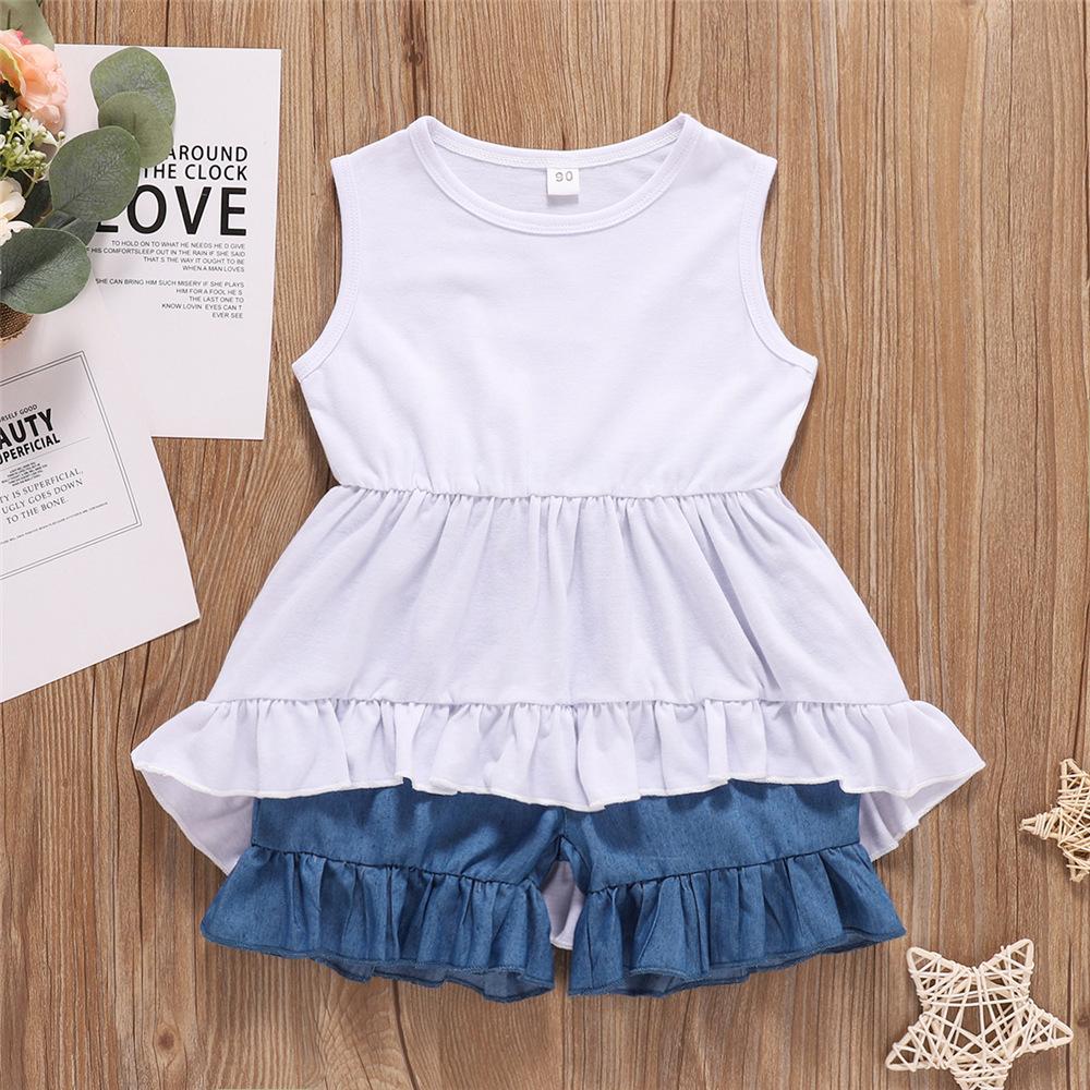 Girls Sleeveless Solid Ruffled Top & Shorts wholesale childrens clothing online