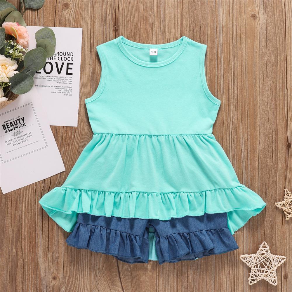 Girls Sleeveless Solid Ruffled Top & Shorts wholesale childrens clothing online