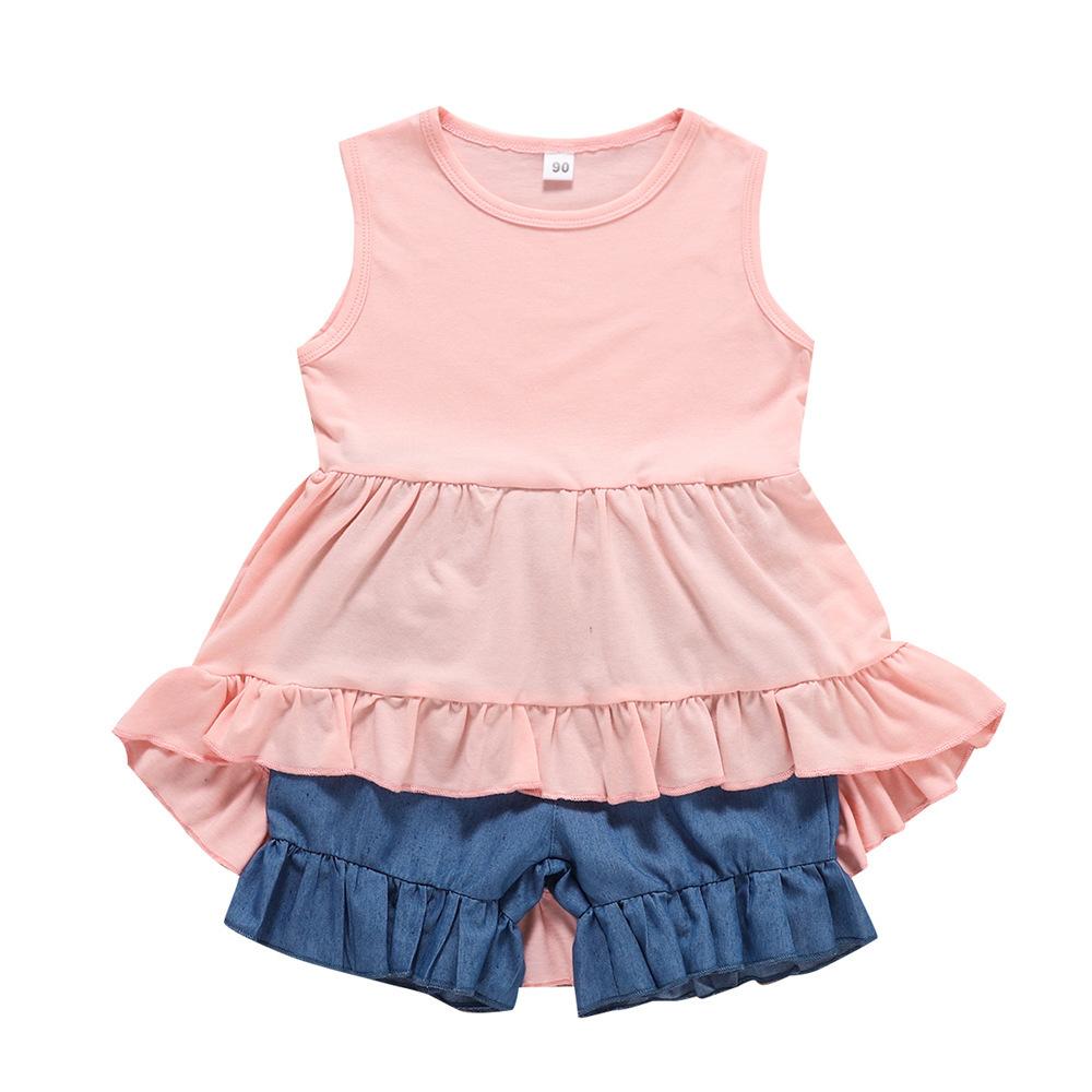 Girls Sleeveless Solid Ruffled Top & Shorts wholesale childrens clothing online