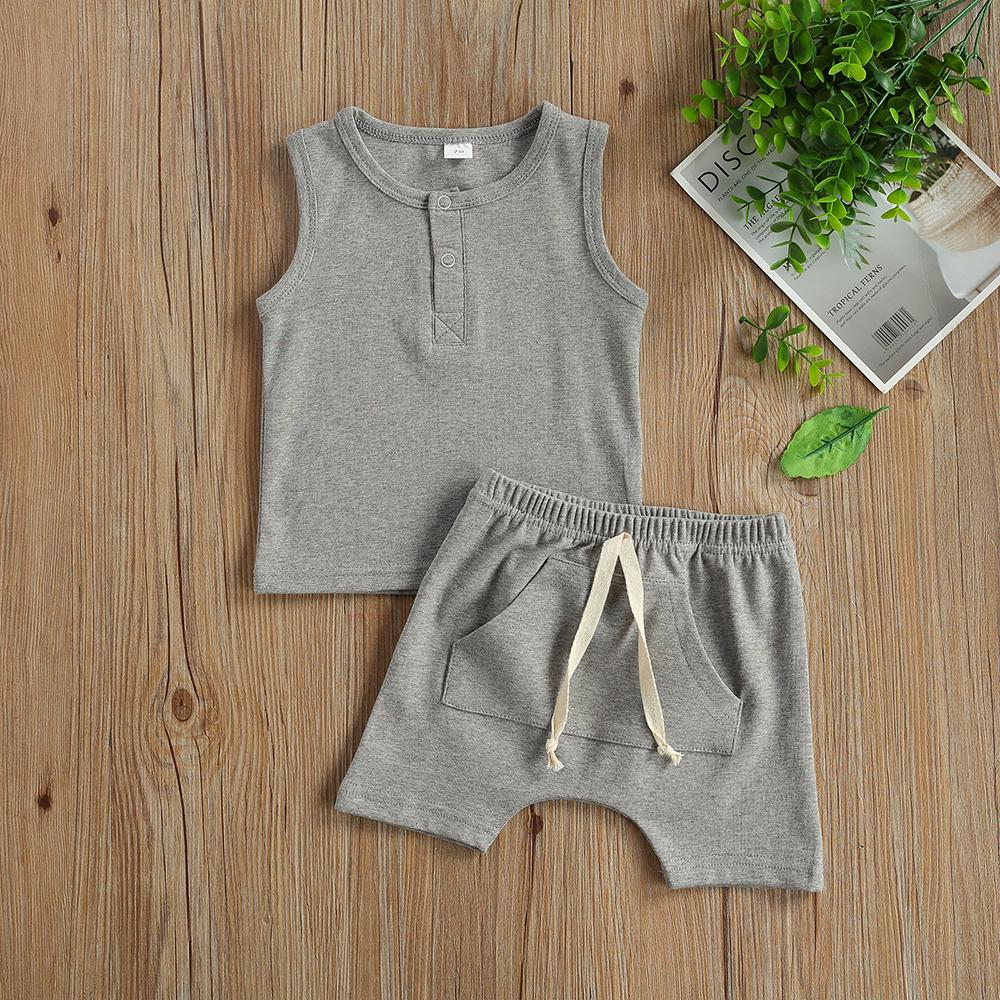 Baby Boys Sleeveless Solid Summer Top & Shorts Wholesale Baby Clothes