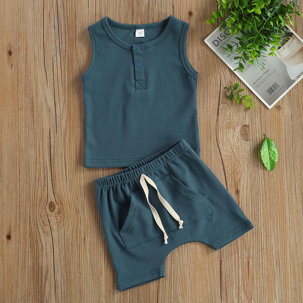 Baby Boys Sleeveless Solid Summer Top & Shorts Wholesale Baby Clothes