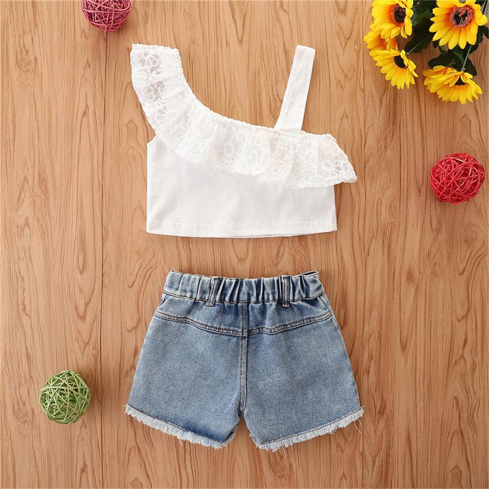 Girls Sleeveless Solid Top & Denim Shorts kids wholesale clothing