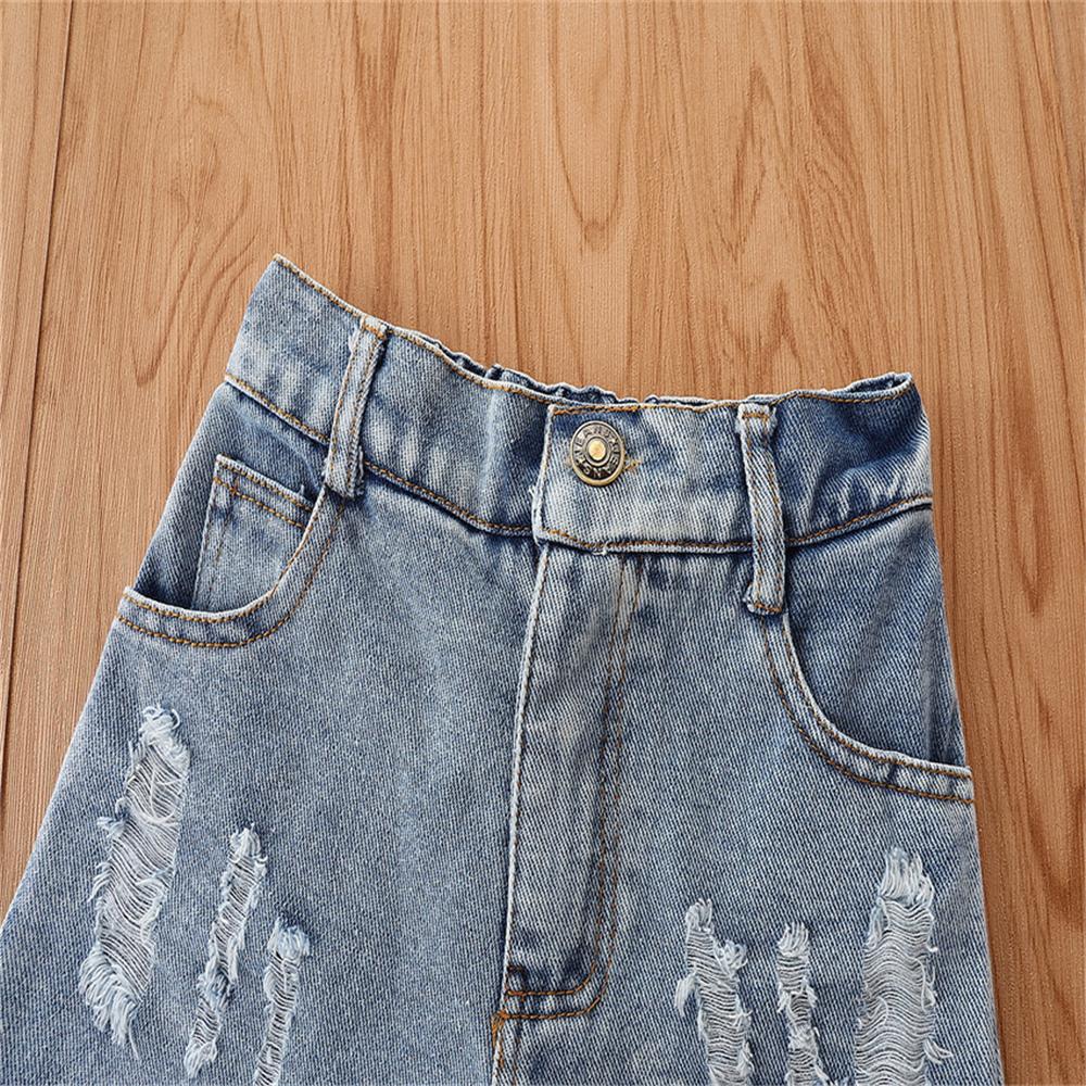 Girls Sleeveless Solid Top & Denim Shorts kids wholesale clothing