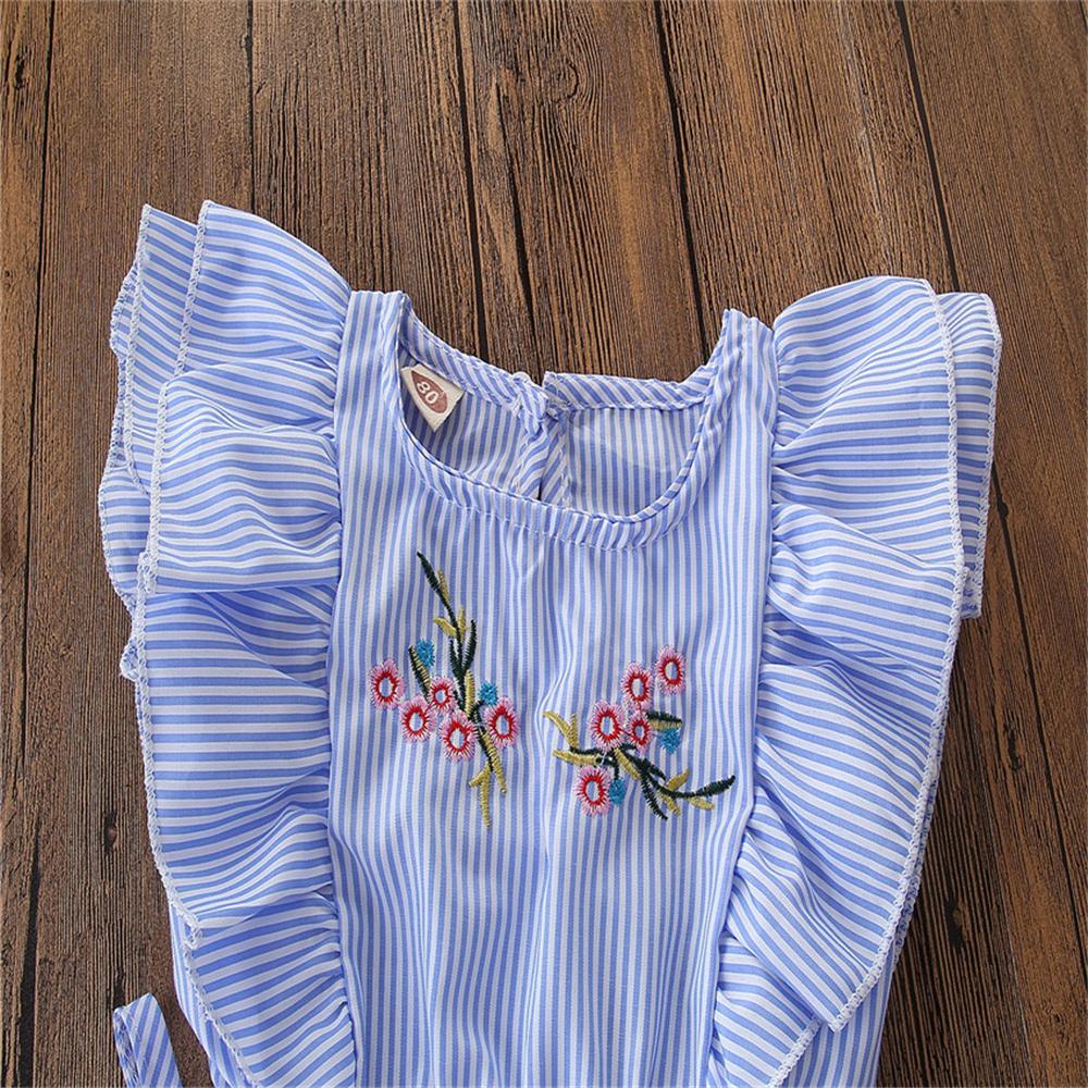 Girls Sleeveless Striped Embroidered Bow Decor Jumpsuit Wholesale Girl Clothing
