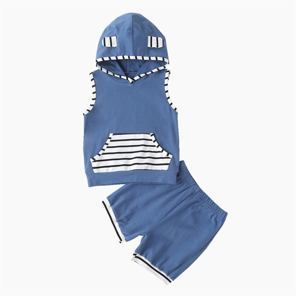Boys Sleeveless Striped Hooded Top & Shorts wholesale kids clothing