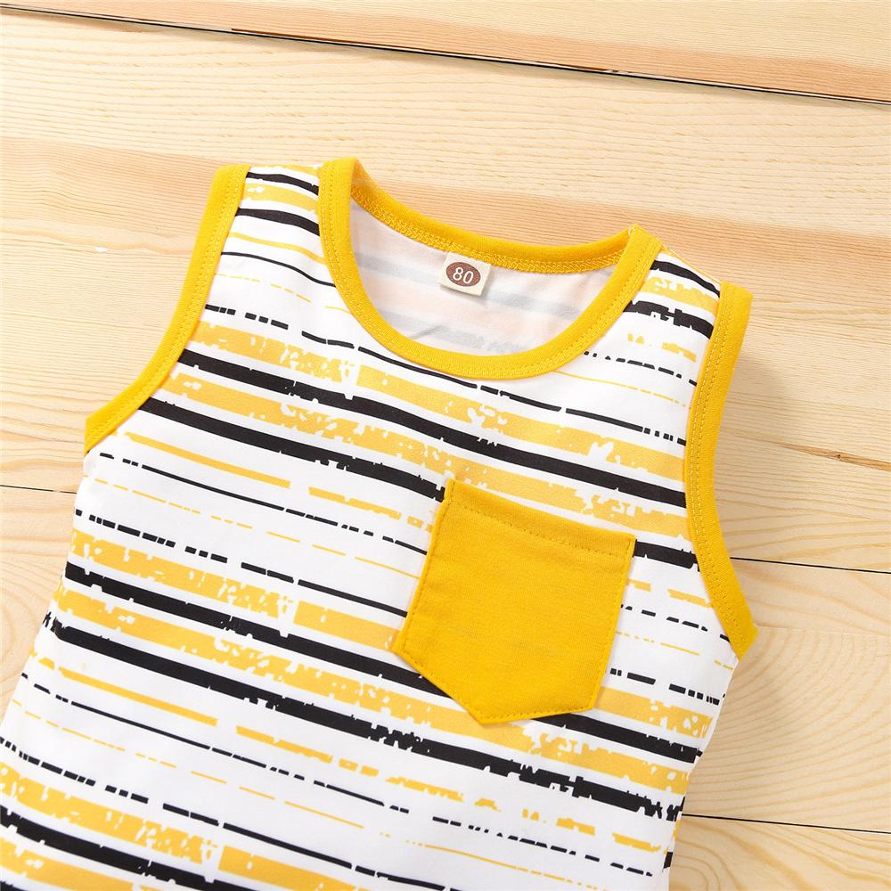 Boys Sleeveless Striped Pocket Top & Shorts kids wholesale clothing
