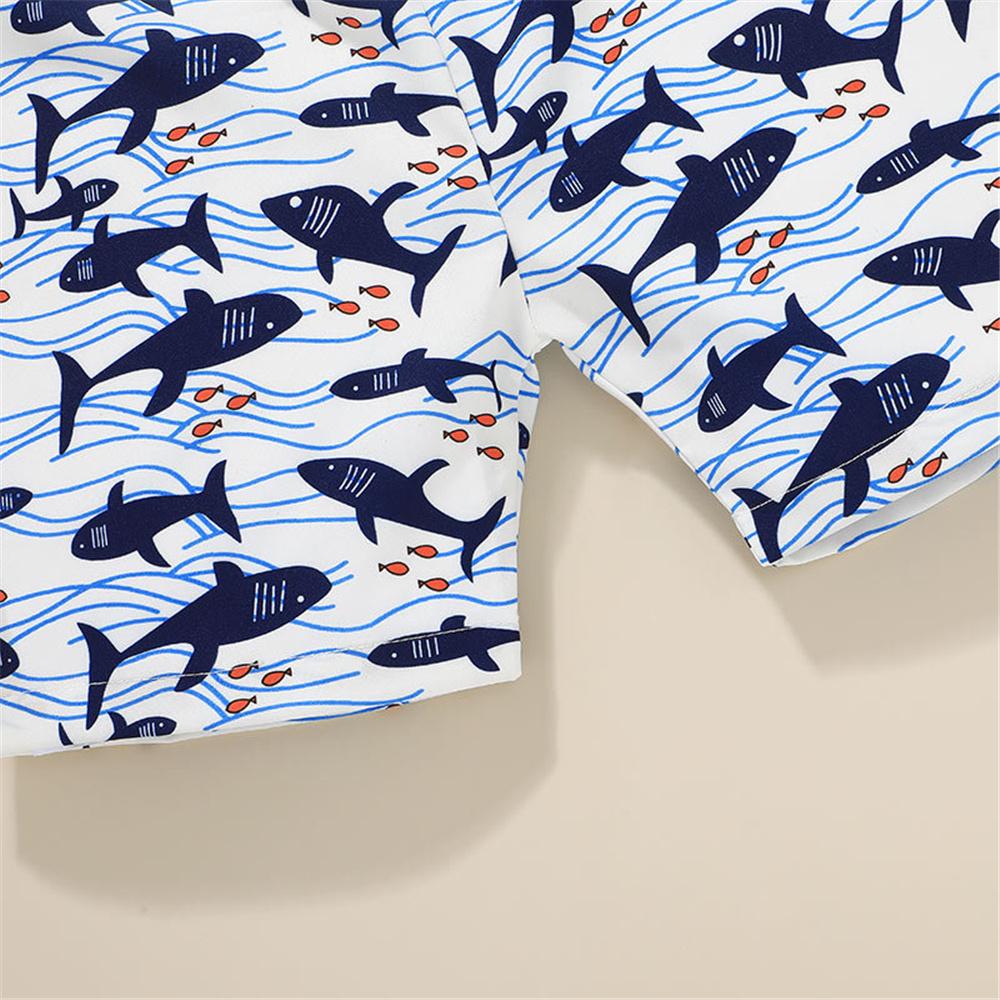 Boys Sleeveless Striped Shark Crab Printed Top & Shorts kids clothing wholesale