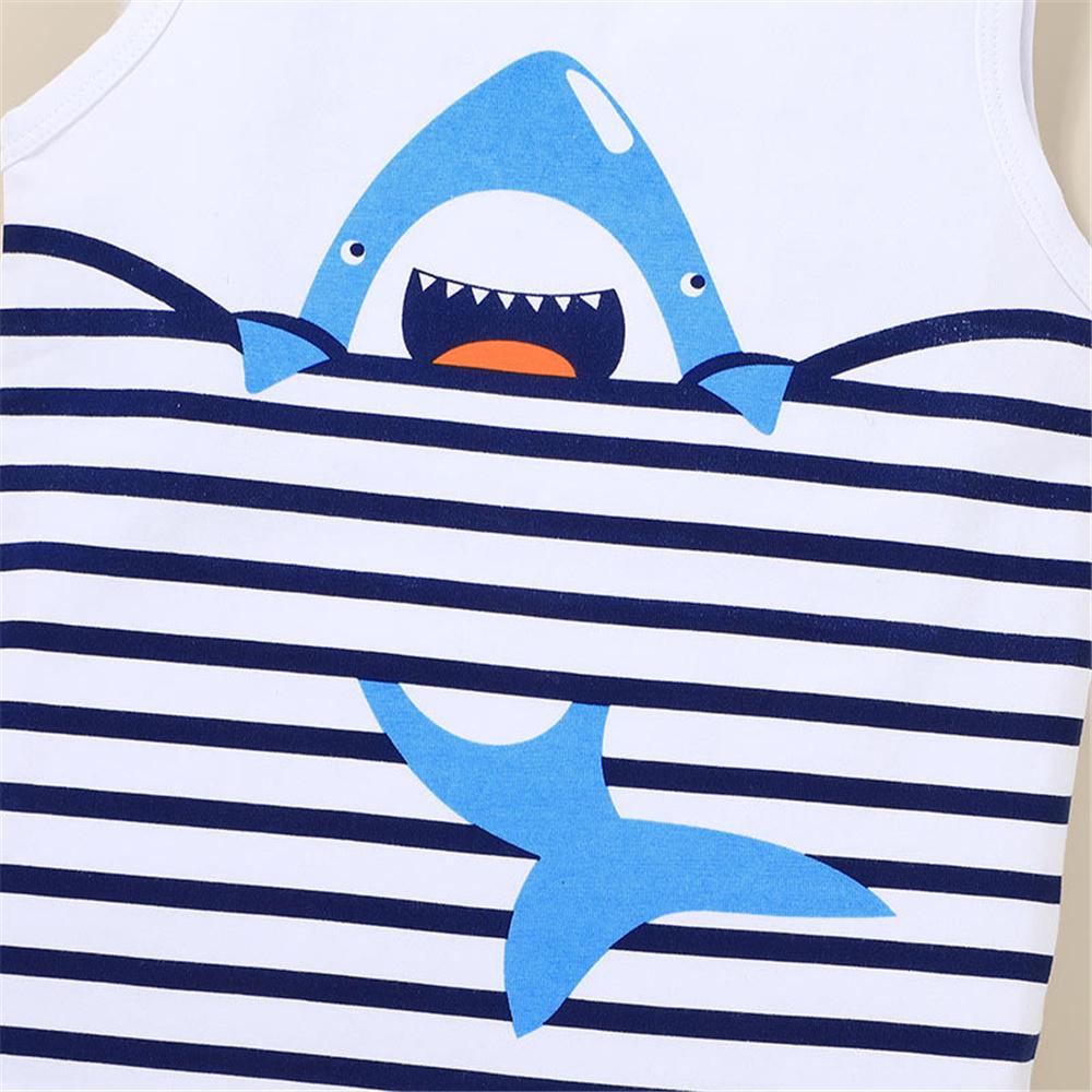 Boys Sleeveless Striped Shark Crab Printed Top & Shorts kids clothing wholesale