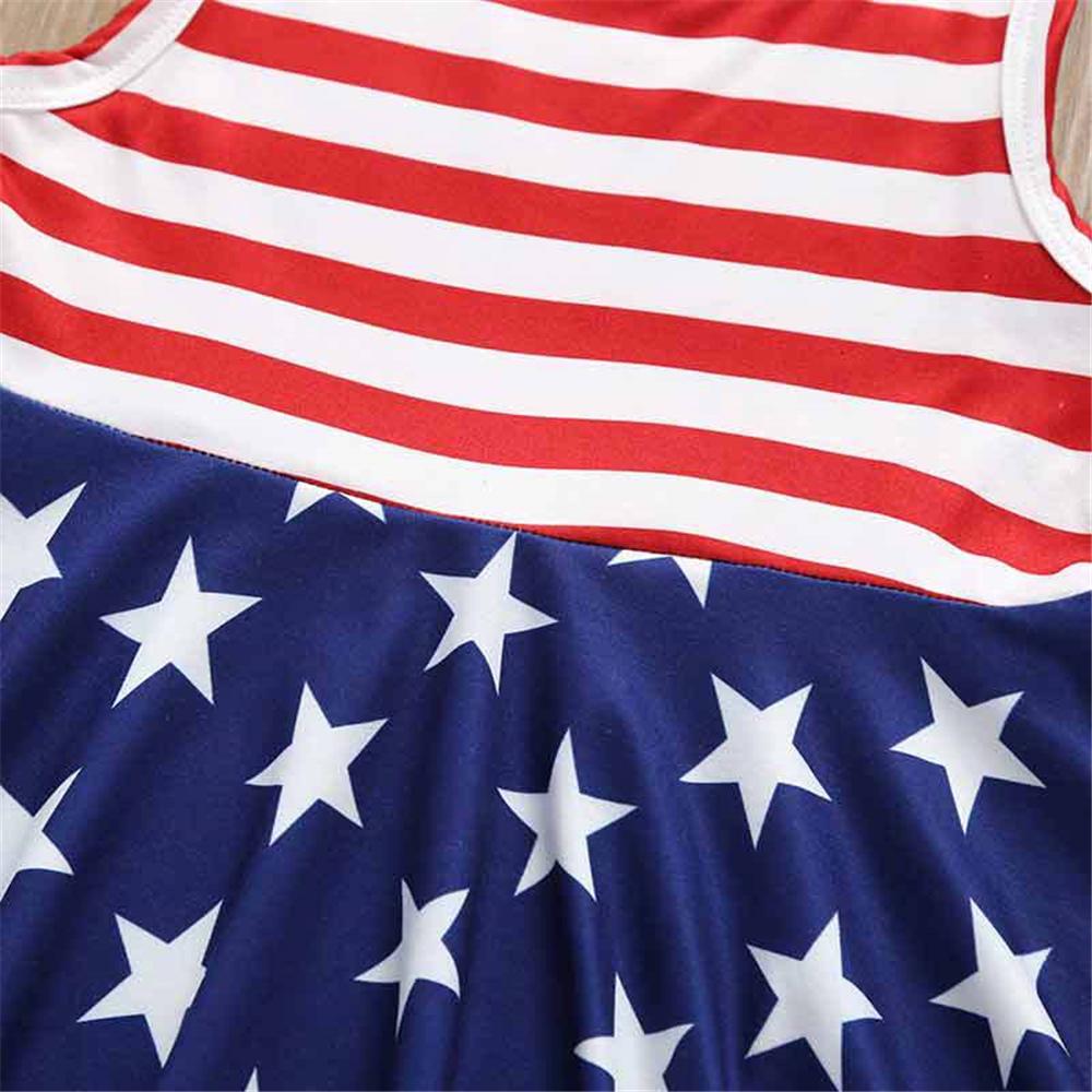 Girls Sleeveless Striped Star Dress trendy kids wholesale clothing