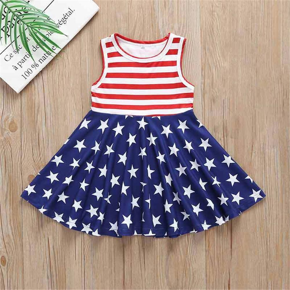 Girls Sleeveless Striped Star Dress trendy kids wholesale clothing