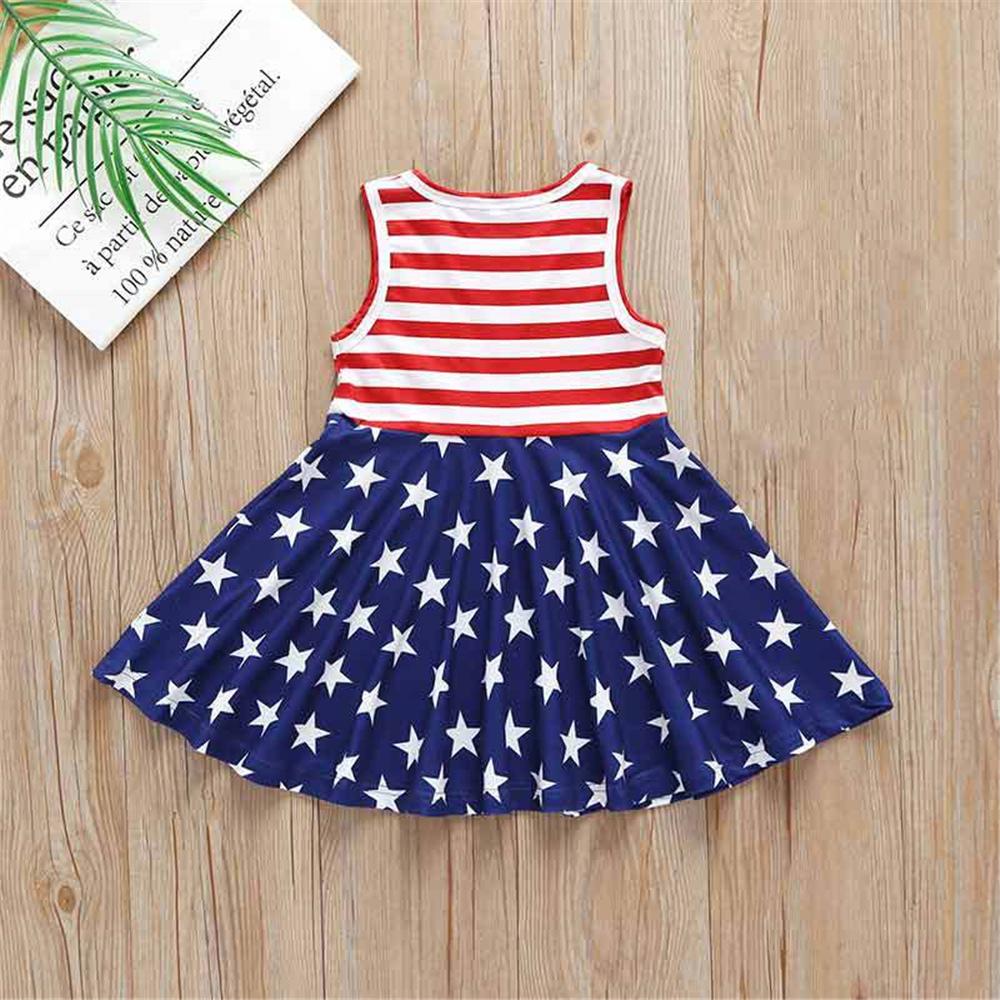 Girls Sleeveless Striped Star Dress trendy kids wholesale clothing