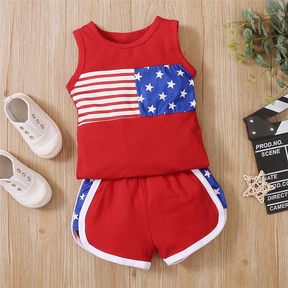 Unisex Sleeveless Striped Star Top & Shorts Sets trendy kids wholesale clothing