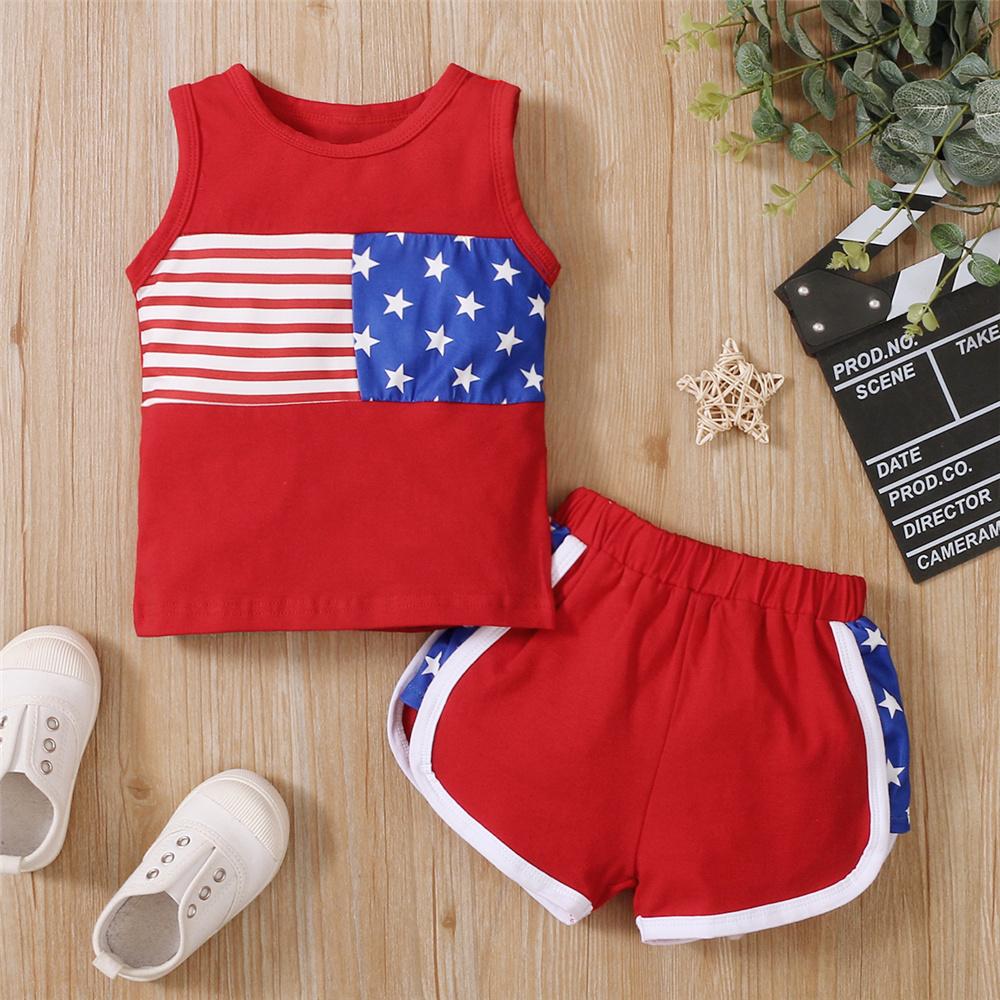 Unisex Sleeveless Striped Star Top & Shorts Sets trendy kids wholesale clothing