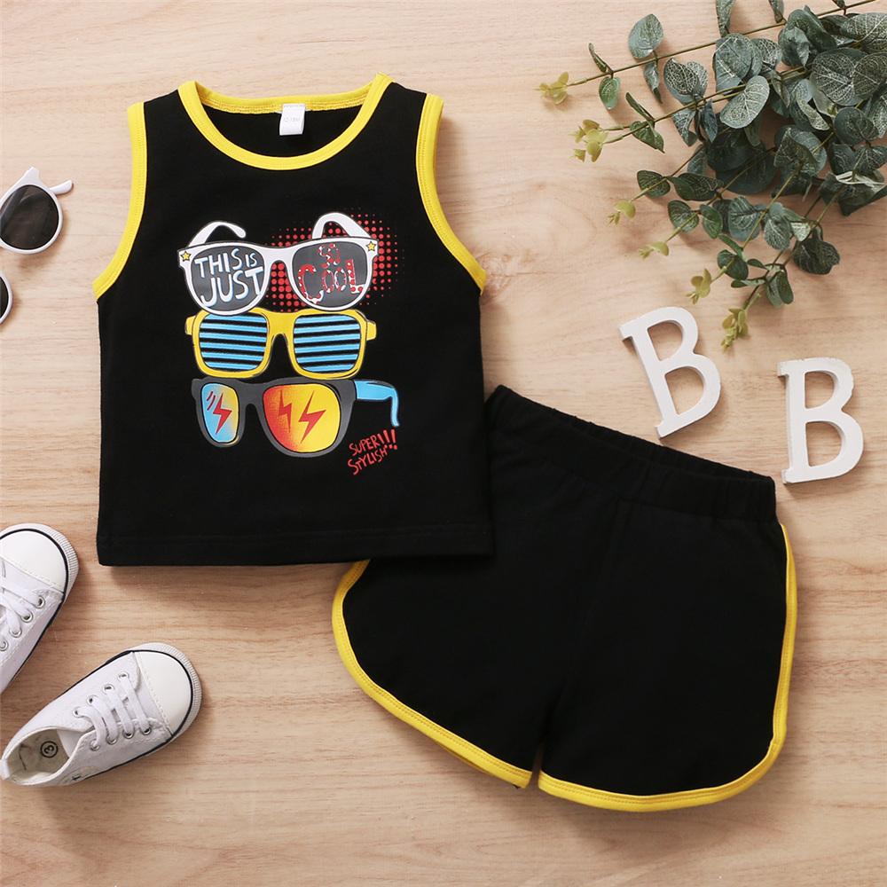 Boys Sleeveless Sunglasses Printed Top & Shorts boy boutique clothing wholesale