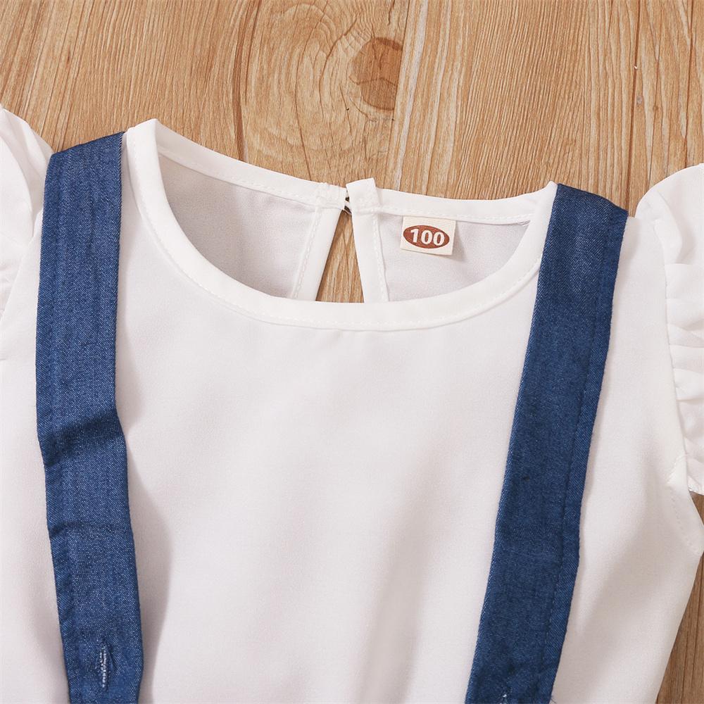 Girls Sleeveless T-shirt & Denim Suspender Skirt trendy kids wholesale clothing