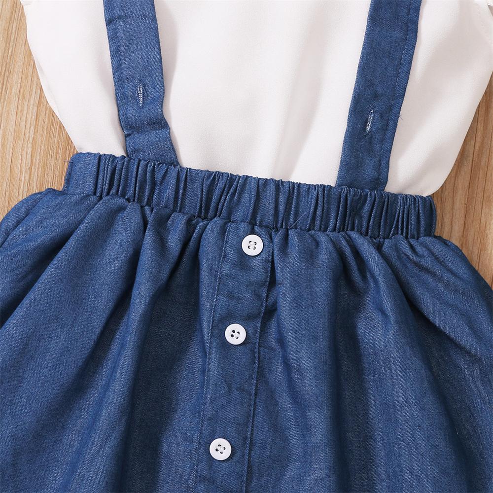 Girls Sleeveless T-shirt & Denim Suspender Skirt trendy kids wholesale clothing