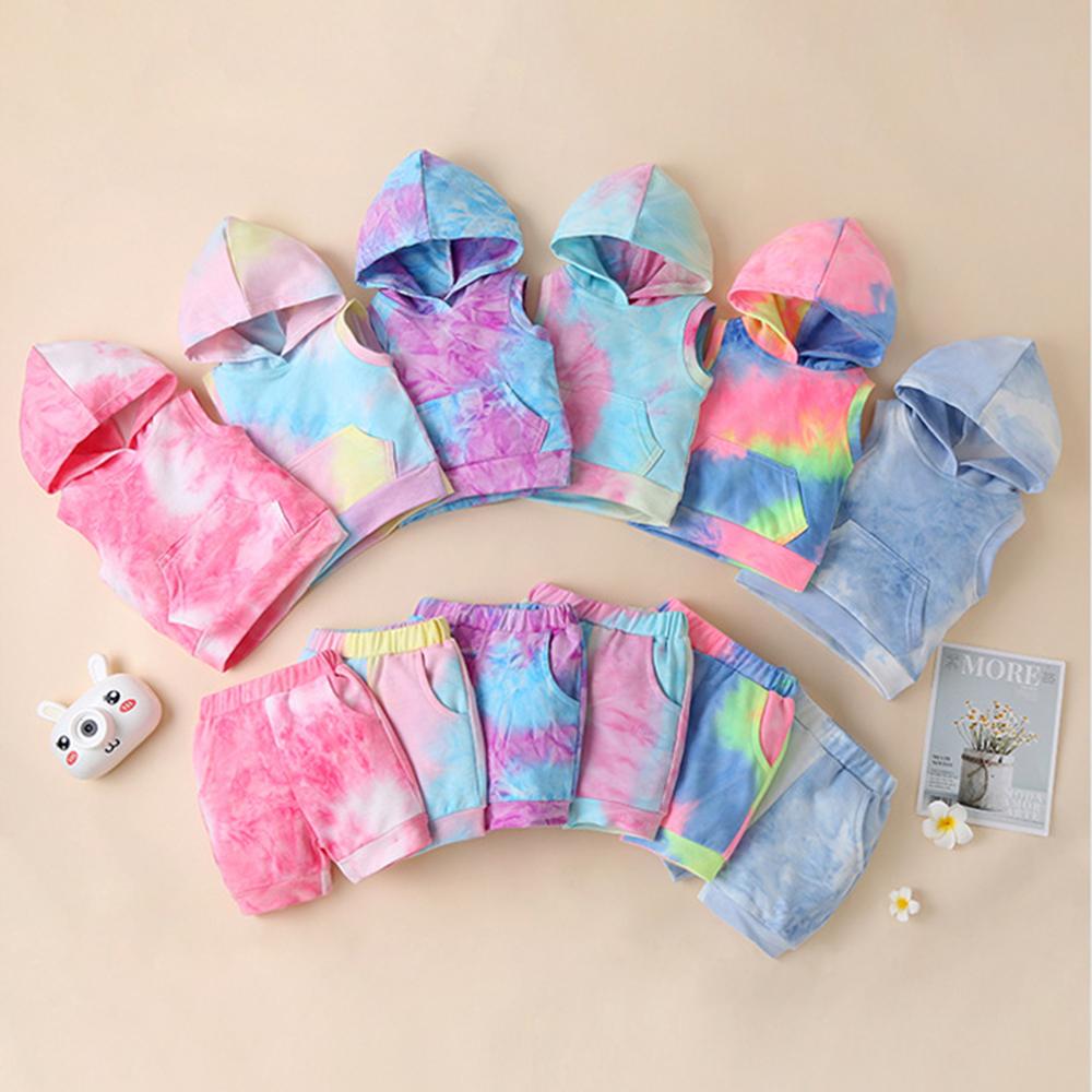 Unisex Sleeveless Tie Dye Hooded Top & Shorts Toddler Clothes Wholesale
