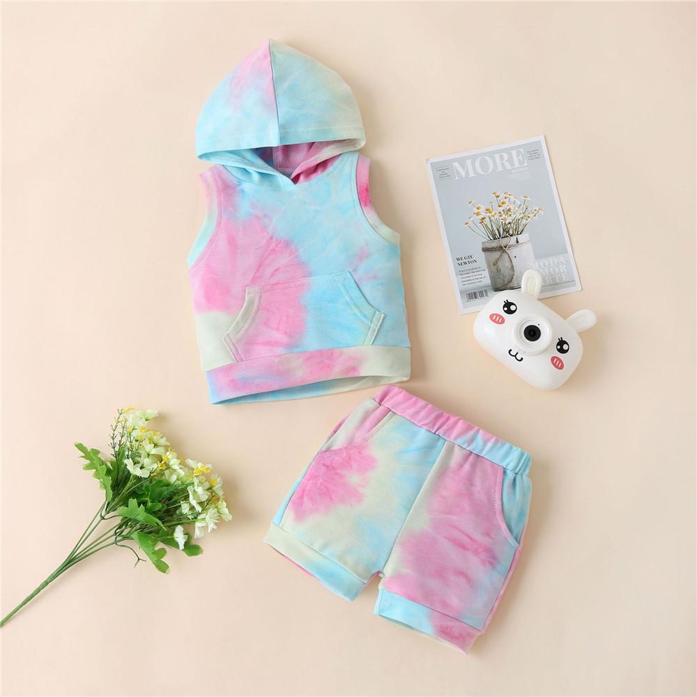 Unisex Sleeveless Tie Dye Hooded Top & Shorts Toddler Clothes Wholesale