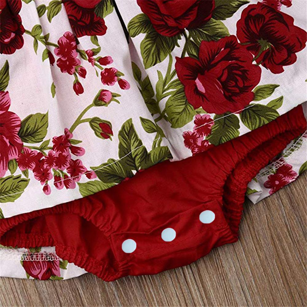Baby Girls Sleeveless V-Neck Floral Printed Romper & Headband Wholesale Baby Clothes