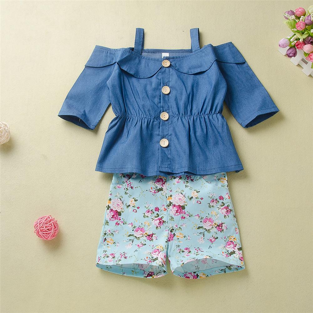Girls Sling Button Solid Top & Floral Shorts Toddler Girls Wholesale