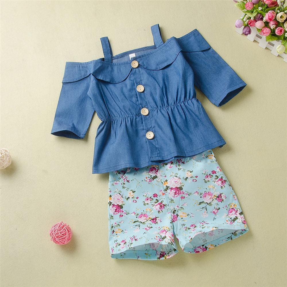 Girls Sling Button Solid Top & Floral Shorts Toddler Girls Wholesale