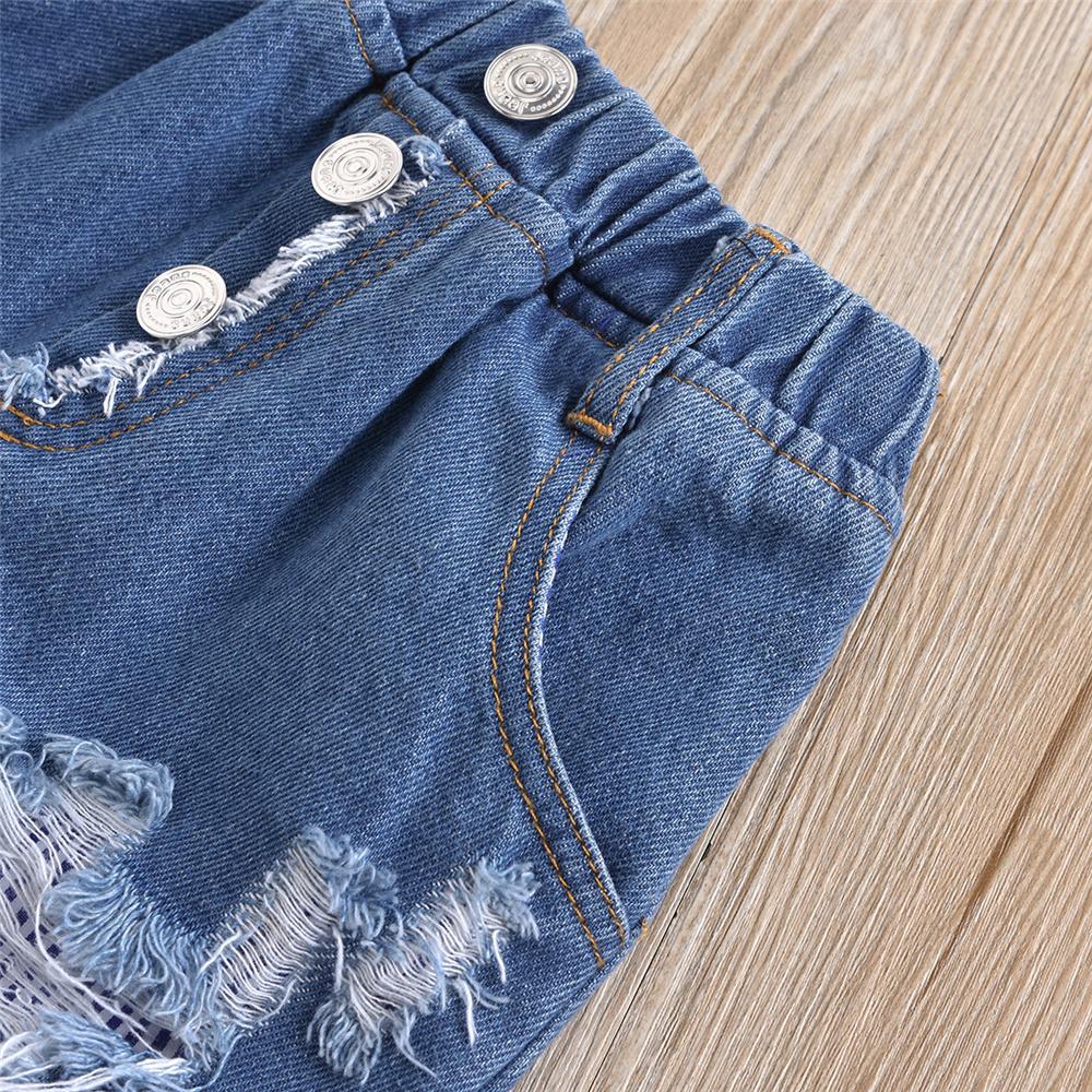 Girls Sling Solid Top & Denim Shorts kids wholesale clothing