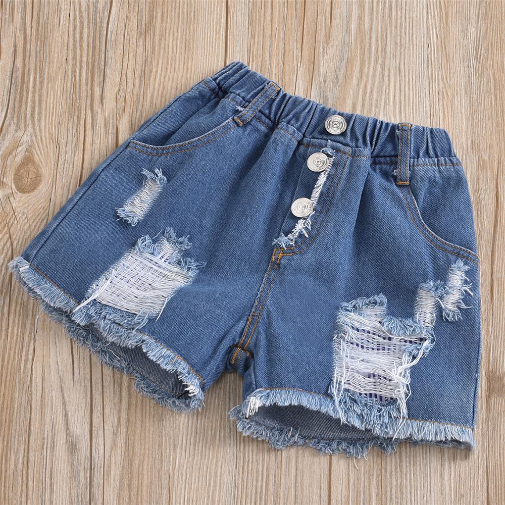 Girls Sling Solid Top & Denim Shorts kids wholesale clothing