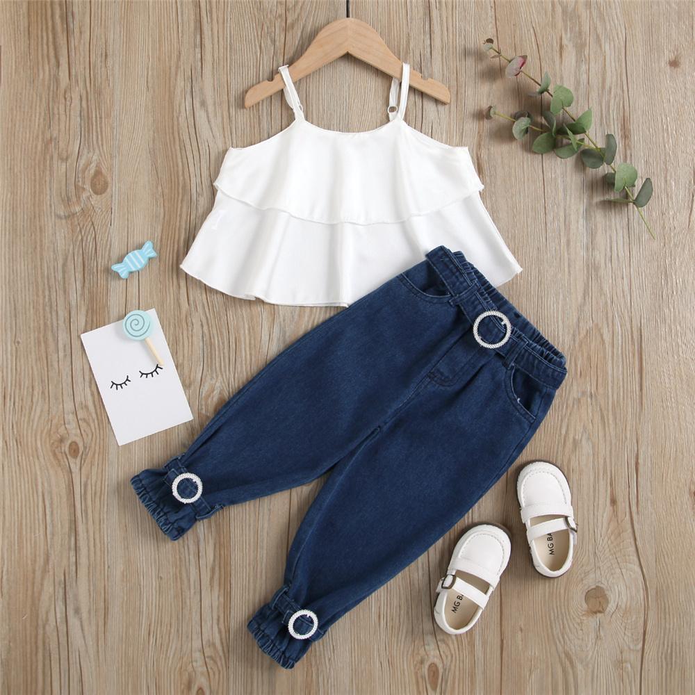 Girls Sling White Top & Jeans wholesale kids clothing