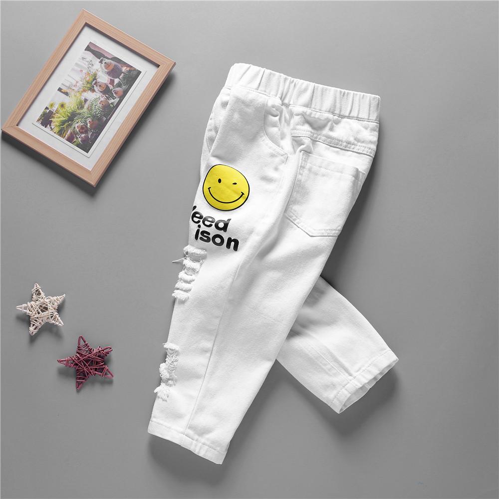 Girls Smile Letter Printed Pocket Pants trendy kids wholesale clothing