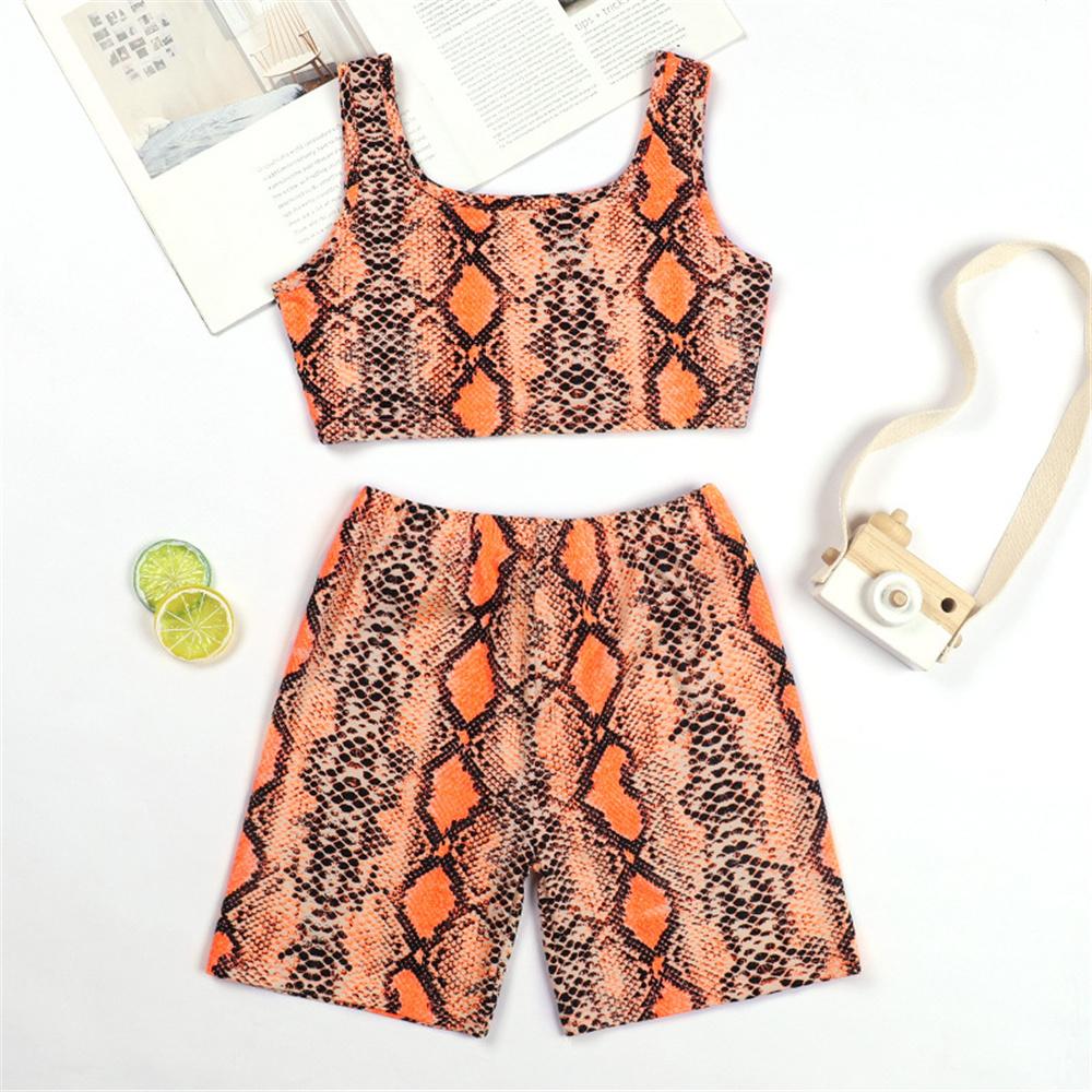 Girls Snakeskin Printed Sling Top & Shorts childrens wholesale clothing