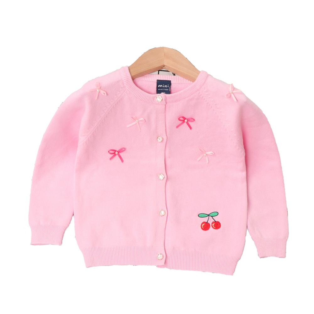 Girls Solid Beaded Bowknot Cardigan Sweater Jacket
