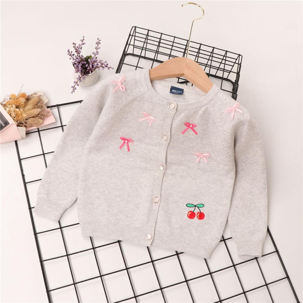 Girls Solid Beaded Bowknot Cardigan Sweater Jacket