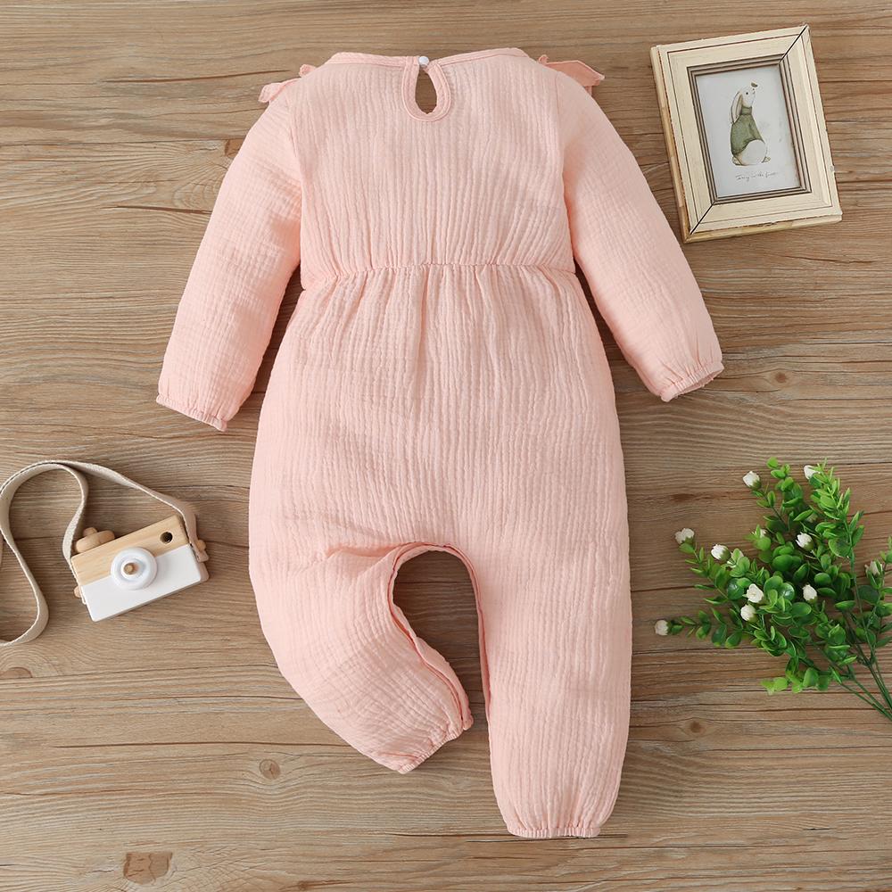 Baby Girls Solid Bow Long Sleeve Romper baby clothes vendor