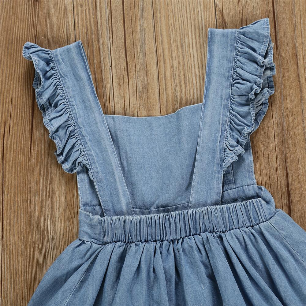 Girls Solid Button Flutter Sleeve Denim Dress wholesale kids boutique clothing