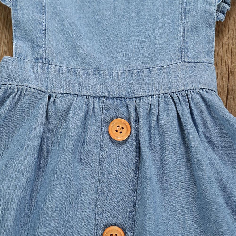 Girls Solid Button Flutter Sleeve Denim Dress wholesale kids boutique clothing