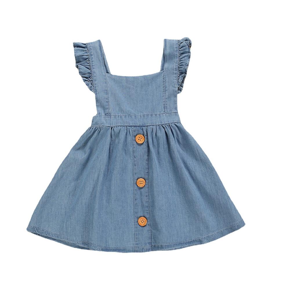 Girls Solid Button Flutter Sleeve Denim Dress wholesale kids boutique clothing