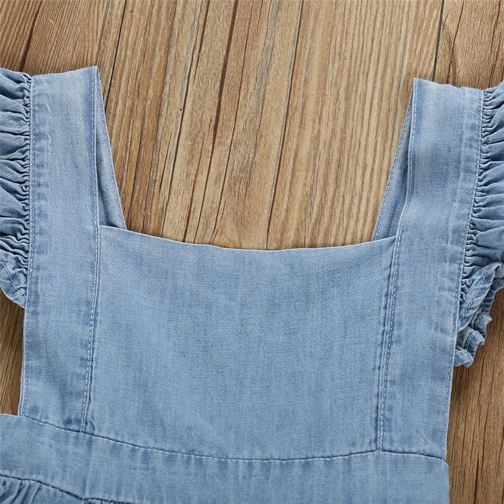 Girls Solid Button Flutter Sleeve Denim Dress wholesale kids boutique clothing