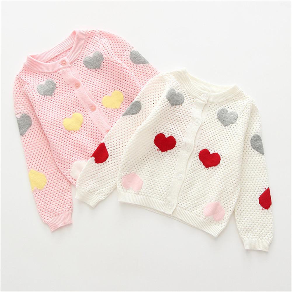 Girls Solid Button Heart Long Sleeve Sweaters
