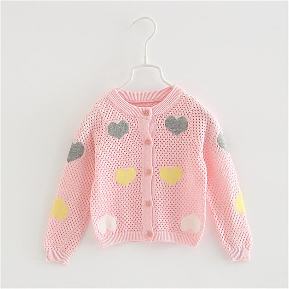 Girls Solid Button Heart Long Sleeve Sweaters
