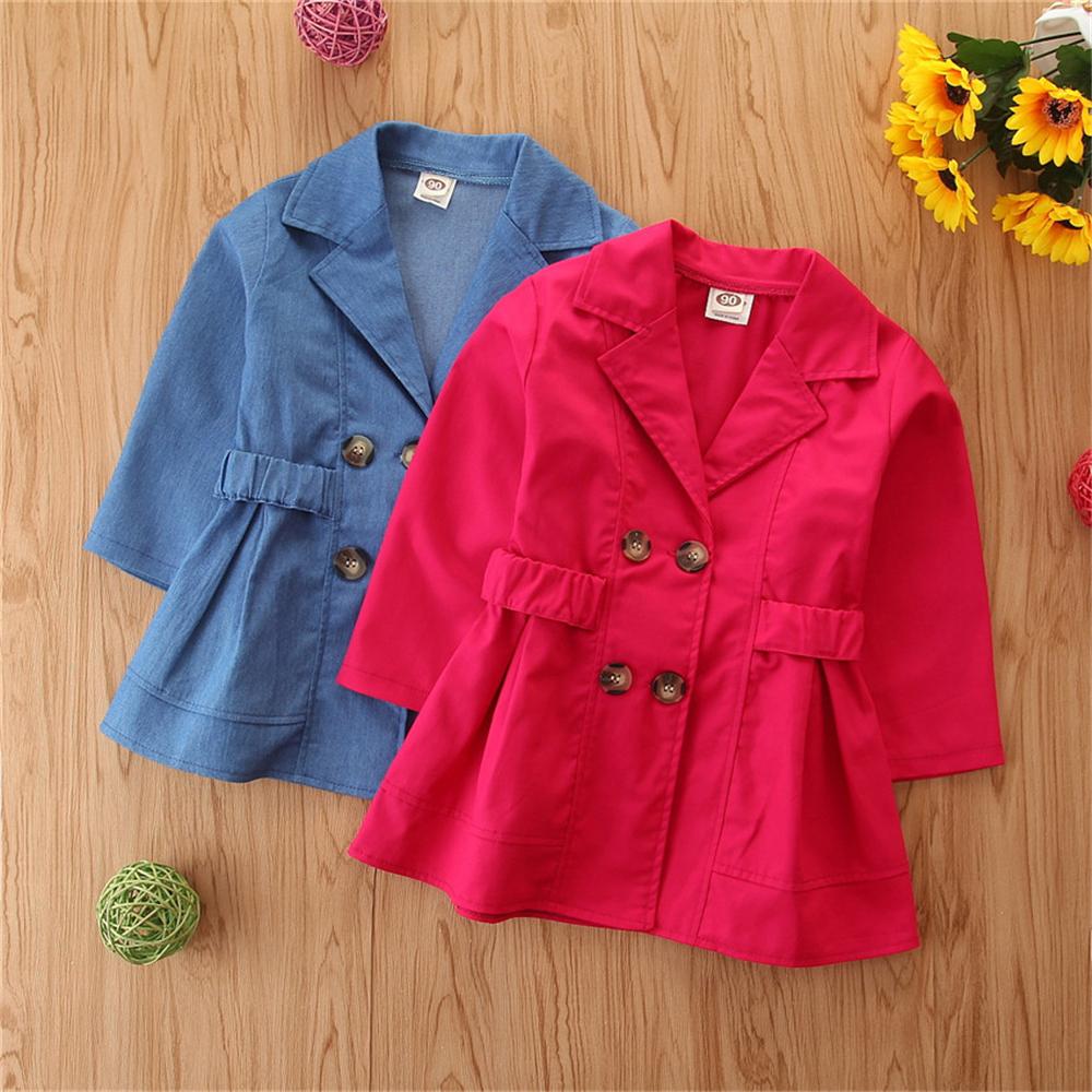 Girls Solid Button Long Sleeve Coat Wholesale Little Girls Clothes