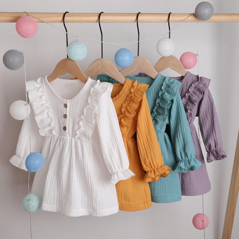 Toddler Girls Solid Button Long Sleeve Cotton Blouse Girl Wholesale