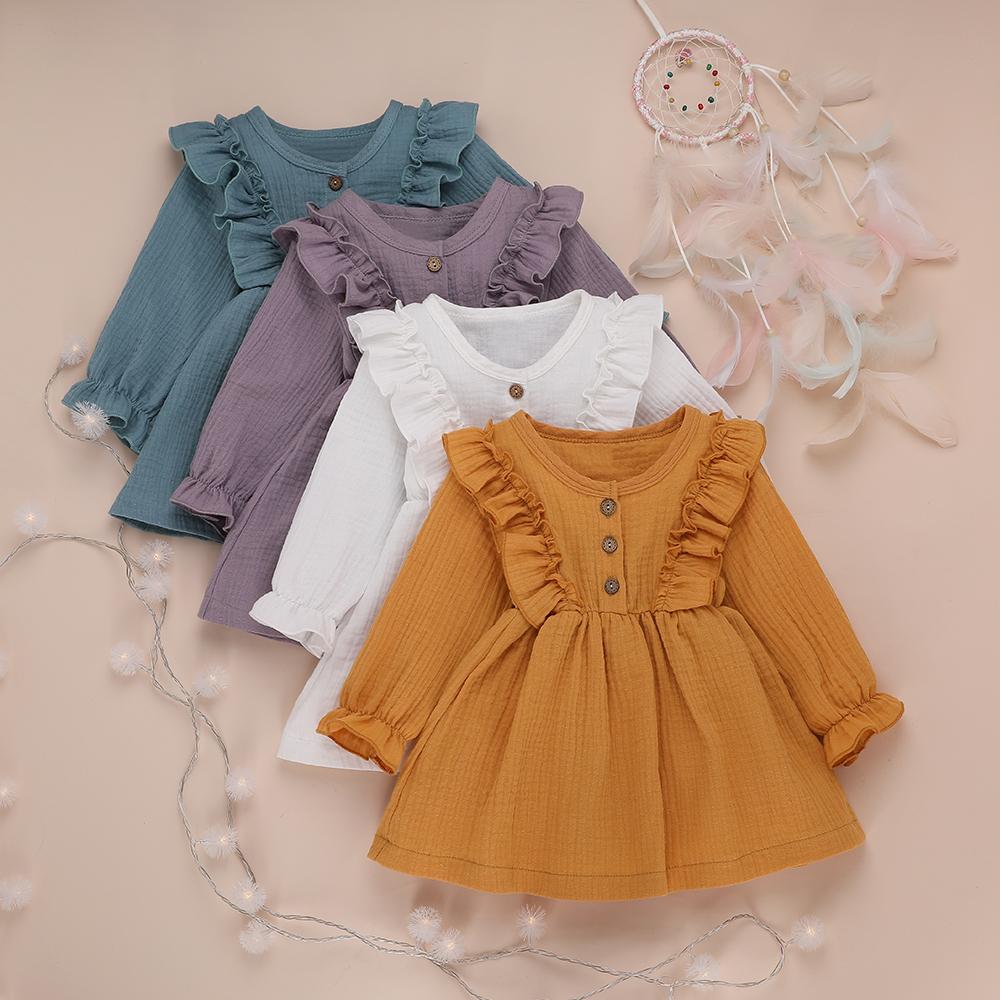 Toddler Girls Solid Button Long Sleeve Cotton Blouse Girl Wholesale