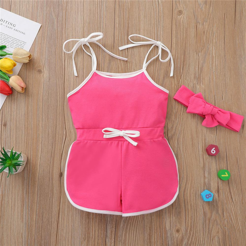 Baby Girls Solid Casual Sling Romper & Headband cheap baby girl clothes boutique