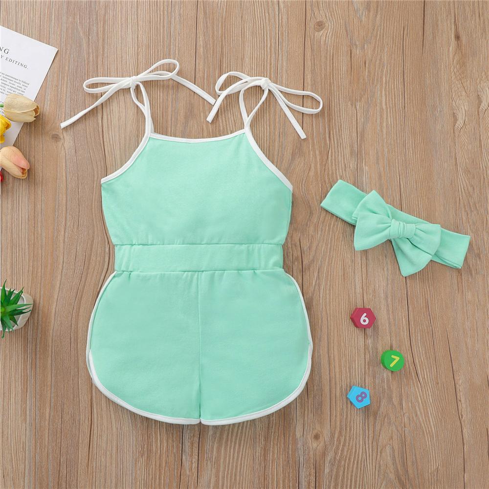 Baby Girls Solid Casual Sling Romper & Headband cheap baby girl clothes boutique