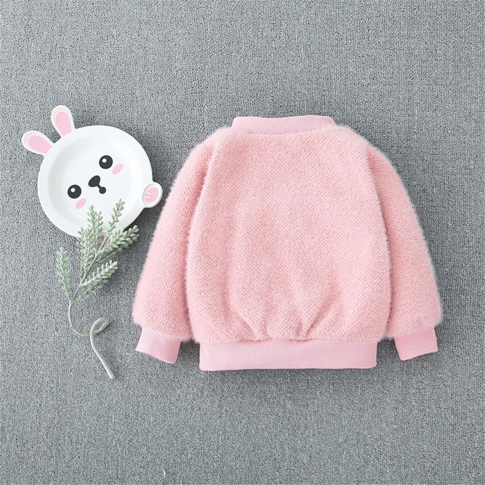 Girls Solid Cherry Fur Ball Long Sleeve Sweaters