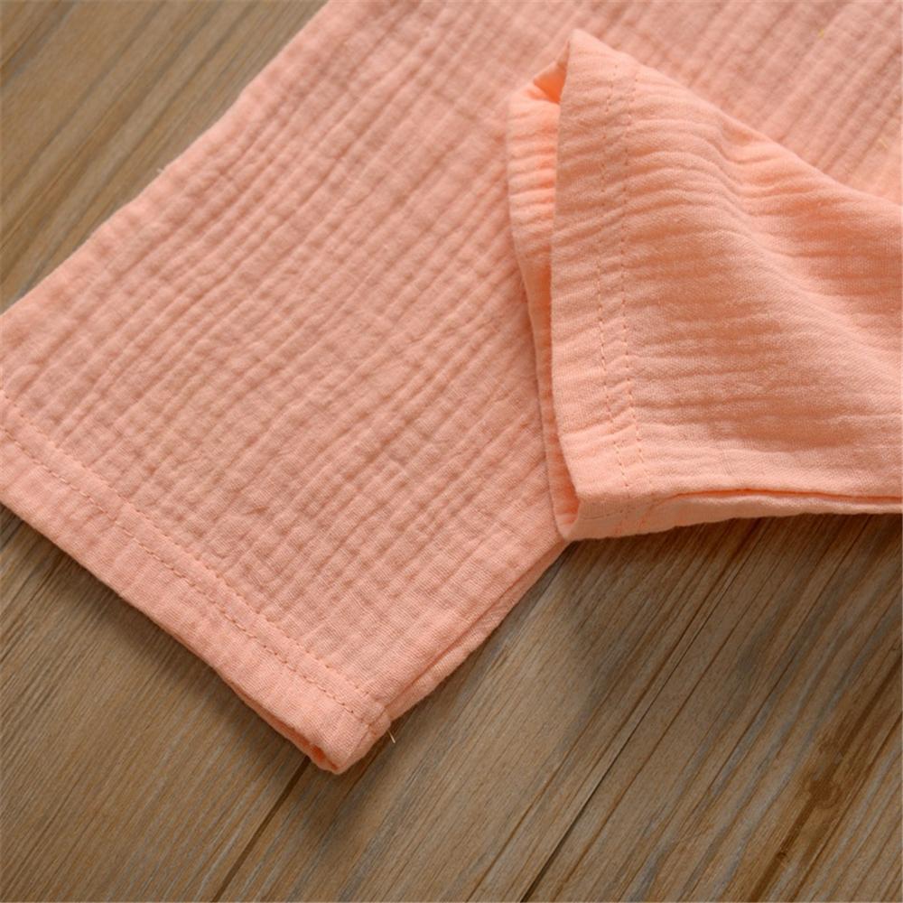 Girls Solid Color Big Pocket Short Sleeve Jumpsuit & Belt Wholesale Girl Clothing