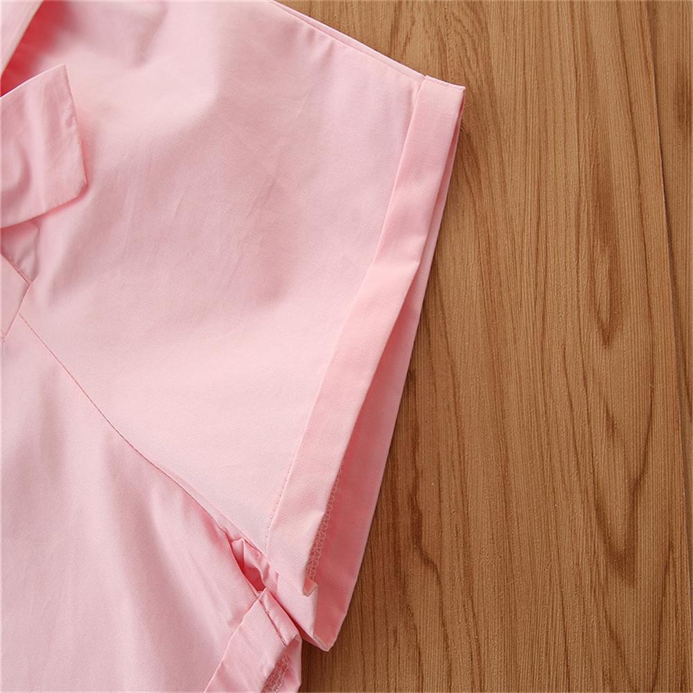 Girls Solid Color Button Lapel Short Sleeve Jumpsuit & Belt & Headband wholesale children's boutique clothing for resale