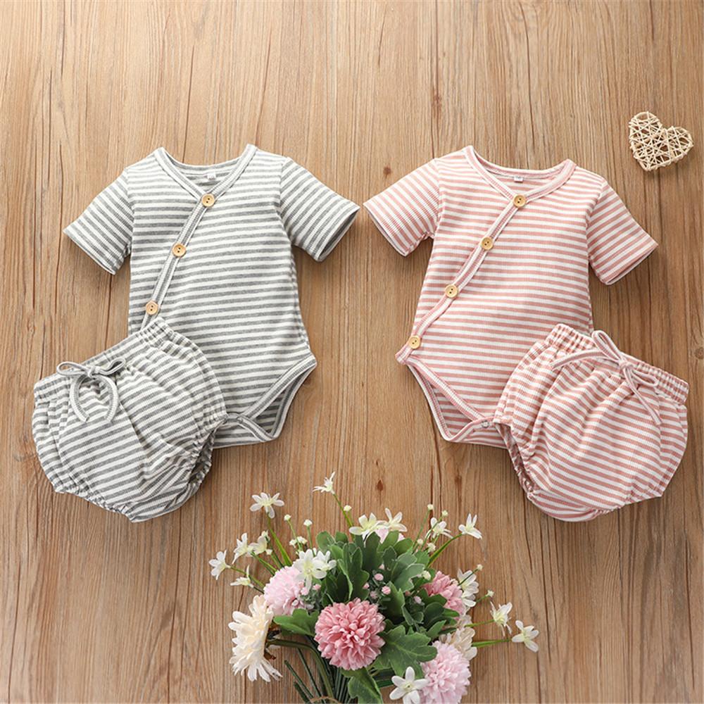 Baby Unisex Solid Color Button Short Sleeve Romper & Shorts Wholesale Baby Clothes Suppliers