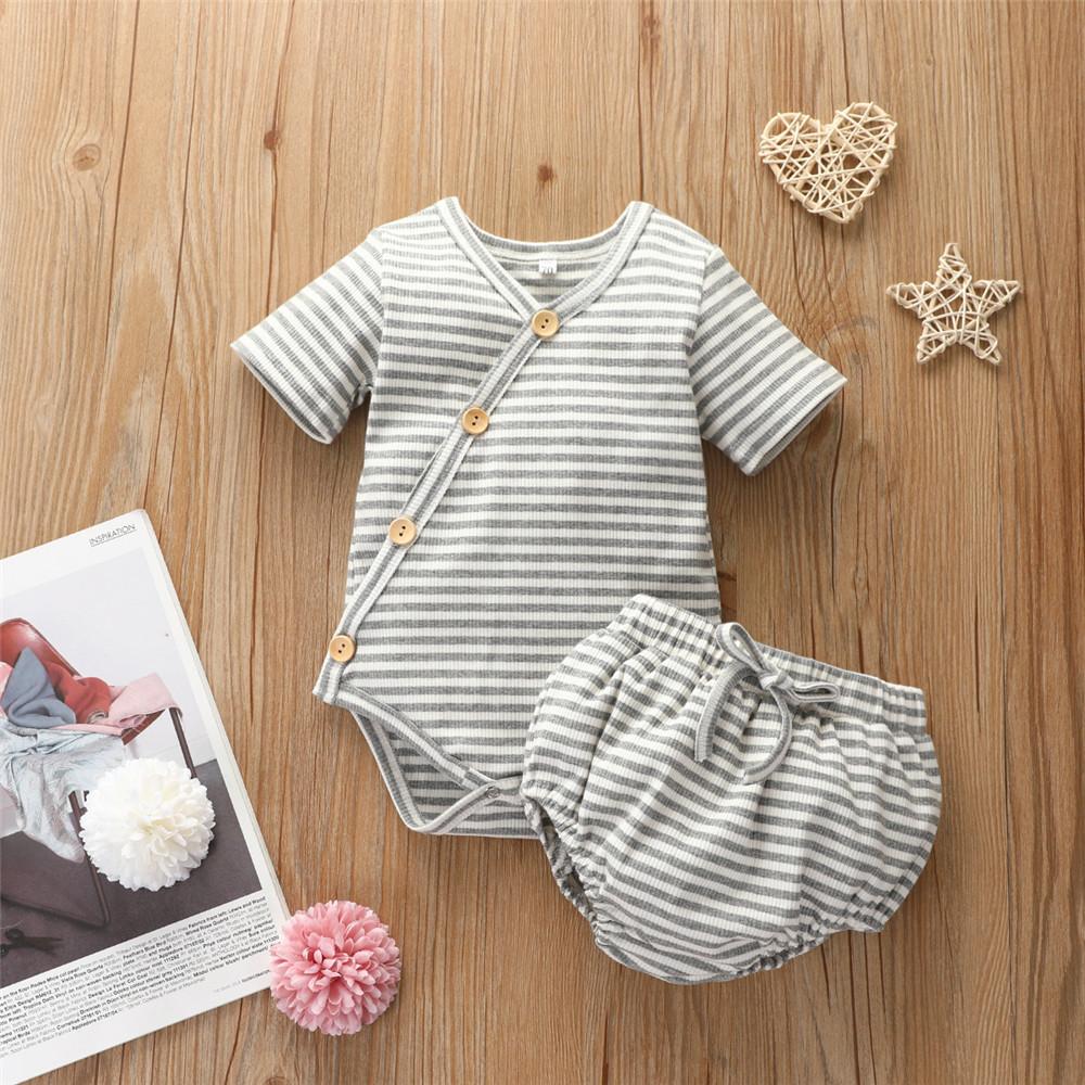 Baby Unisex Solid Color Button Short Sleeve Romper & Shorts Wholesale Baby Clothes Suppliers